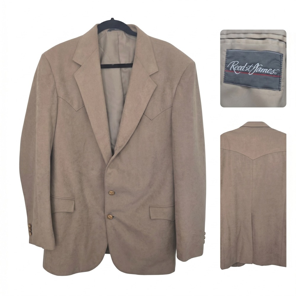 Vintage Reed St James Western Blazer Made in USA Faux Suede Tan‎ Yoke Jacket 42